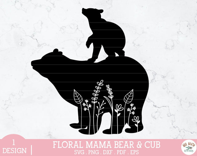 Floral mama bear and baby bear cubs svg,mother's day bear svg SVG Redearth and gumtrees 