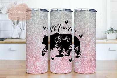 Floral Mama Bear Design, Mama Bear 20oz Wrap, Floral Glitter 20oz tumbler Wrap, 20oz Skinny Tumbler Design, Digital download File, Mama Bear Sublimation Rabbitmakies 