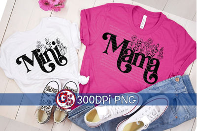 Floral Mama & Mini Bundle PNG for Sublimation Sublimation Greedy Stitches 