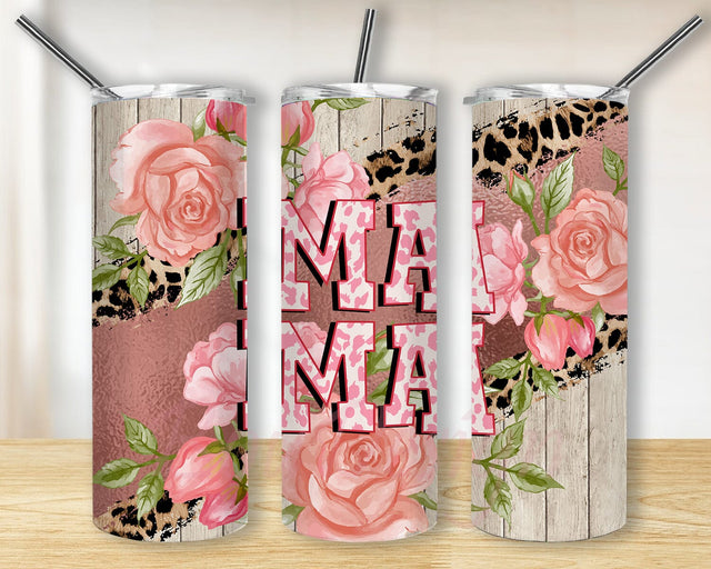 Floral Mama Mother's Day 20oz Skinny Tumbler Design Png, Leopard Rose Mama Tumbler, Mama Tumbler, Pink Roses Tumbler, Floral Sublimation Designs Downloads Sublimation BouDesign 