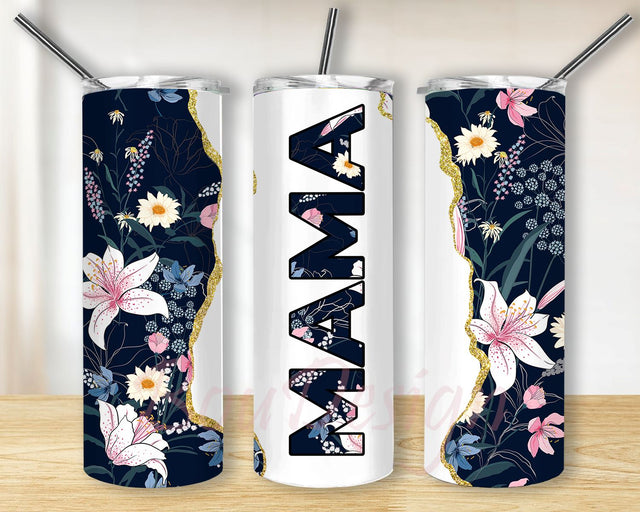 Floral Mama Tumbler For Mom for Mother's Day, 20oz Skinny Tumbler Wraps Templates PNG Sublimation BouDesign 