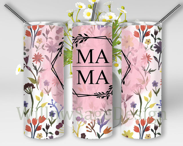 Floral Mama Tumbler Png, Mama 20oz Skinny Tumbler, Watercolor Floral Tumbler Wrap, Mama Sublimation Design, Mother's Day Gift, Instant Download Sublimation WillowSageDesign 