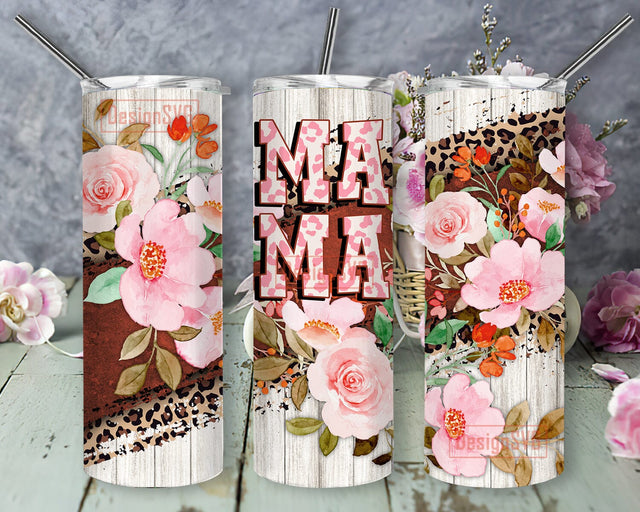 Floral Mama Tumbler Png, Mama Leopard 20oz Skinny Tumbler, Floral Tumbler Design, Mama Tumbler Template, Mother's Day Gift, Digital Download Sublimation DesignSVG 