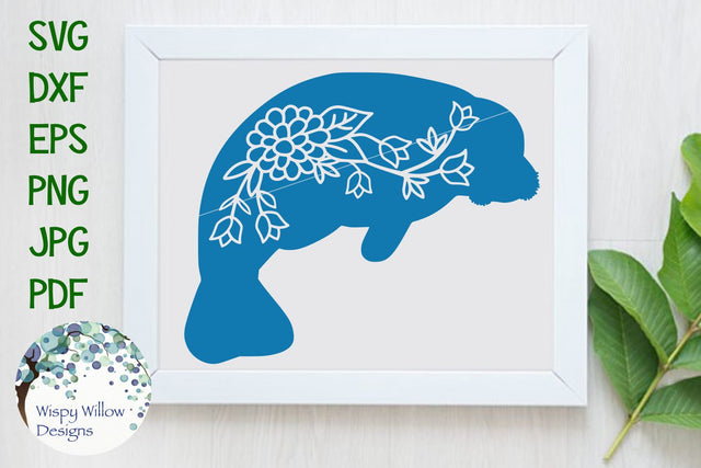 Floral Manatee SVG Wispy Willow Designs 