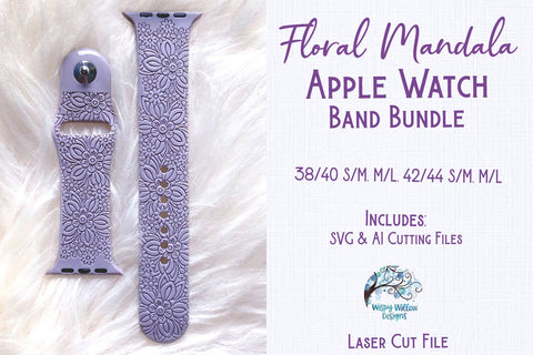 Floral Mandala Apple Watch Band Bundle for Glowforge or Laser Cutter SVG Wispy Willow Designs 