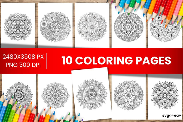 Floral Mandala Coloring Pages SVG SvgOcean 