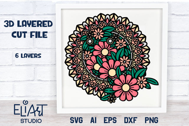 Floral Mandala SVG, 3D Layered Mandala SVG, 6 Layers. 3D Paper Elinorka 