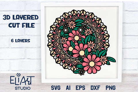 Floral Mandala SVG, 3D Layered Mandala SVG, 6 Layers. 3D Paper Elinorka 