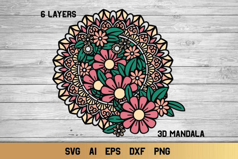 Floral Mandala SVG, 3D Layered Mandala SVG, 6 Layers. 3D Paper Elinorka 