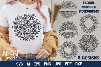 Floral Mandala SVG, Circle Monogram SVG, Split Monogram Flower Design. SVG Elinorka 