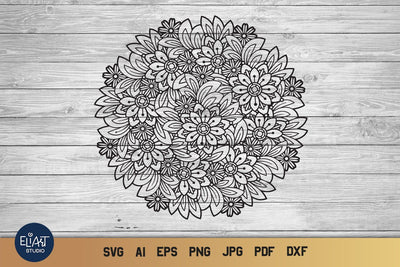 Floral Mandala SVG, Zentangle Flowers, Flower Intricate Design. SVG Elinorka 