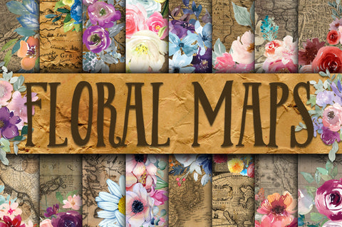 Floral Maps Digital Paper Digital Pattern Old Market 