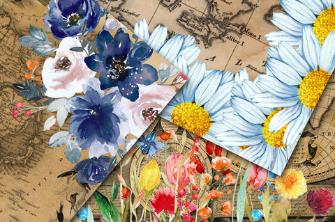 Floral Maps Digital Paper Digital Pattern Old Market 