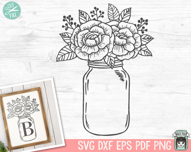 Floral Mason Jar SVG Cut File SVG Wild Pilot 