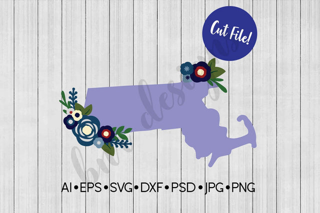 Floral Massachusetts SVG SVG BNRDesignShop 