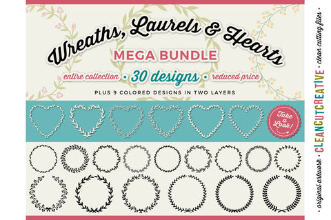 Floral Mega Budle 30 wreath, laurel and heart frames - SVG cut files SVG CleanCutCreative 