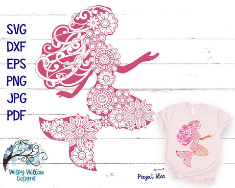 Floral Mermaid SVG Cut File SVG Wispy Willow Designs 