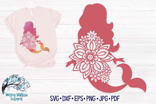 Floral Mermaid SVG SVG Wispy Willow Designs 