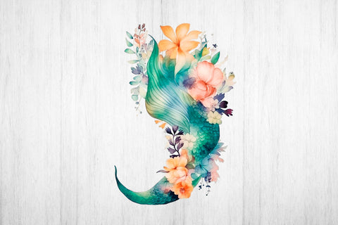 Floral Mermaid tail with Flower wreath Sublimation Design. Sublimation Samaha Design 