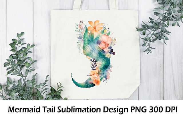 Floral Mermaid tail with Flower wreath Sublimation Design. Sublimation Samaha Design 