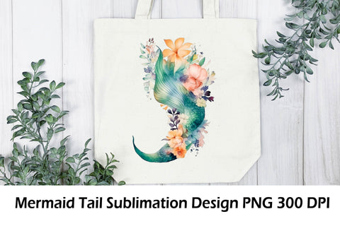Floral Mermaid tail with Flower wreath Sublimation Design. Sublimation Samaha Design 