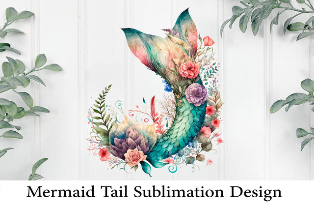 Floral Mermaid tail with Flower wreath Sublimation Design. Sublimation Samaha Design 