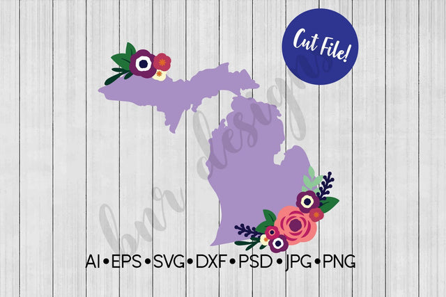Floral Michigan SVG SVG BNRDesignShop 