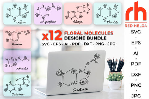 Floral Molecules SVG - Flower Chemical Structures Cut File SVG RedHelgaArt 