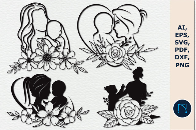 floral mom and child SVG bundle cut file SVG MD JOYNAL ABDIN 