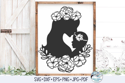 Floral Mom with Baby Girl Svg SVG Wispy Willow Designs 