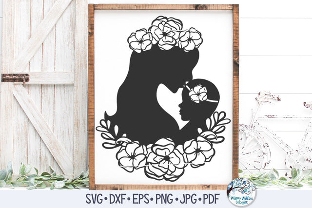 Floral Mom with Baby Girl Svg SVG Wispy Willow Designs 