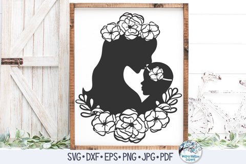 Floral Mom with Baby Girl Svg SVG Wispy Willow Designs 