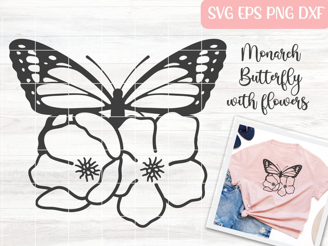 Floral Monarch Butterfly SVG Cut File, Butterfly with Flowers Vector SVG Apple Grove Designs 