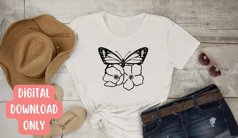 Floral Monarch Butterfly SVG Cut File, Butterfly with Flowers Vector SVG Apple Grove Designs 