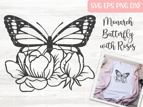 Floral Monarch Butterfly SVG Cut File, Butterfly with Roses Vector, Digital Download SVG Apple Grove Designs 