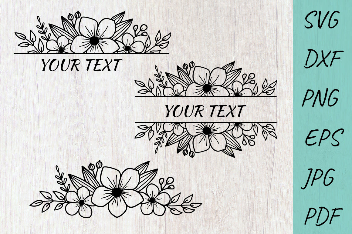 Floral Split Monogram, Flower Border SVG, Flower Monogram