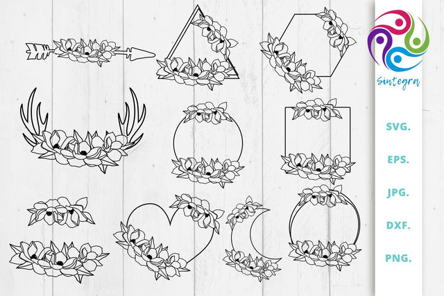 Floral Monogram Frame Bundle Svg, Magnolia Svg SVG Sintegra 
