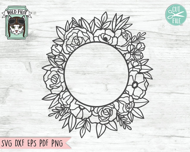 Floral Monogram Frame SVG, Floral Frame Cut File, Round Flower Monogram Frame SVG, Floral Border Cut File, Wedding Sign SVG, Round Shape Monogram Frame SVG SVG Wild Pilot 