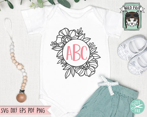 Floral Monogram Frame SVG, Floral Monogram Frame Cut File, Round Flower Frame SVG, Floral Border SVG, Wedding Sign SVG, Flower Monogram Frame SVG, Round Shape Monogram Frame SVG SVG Wild Pilot 