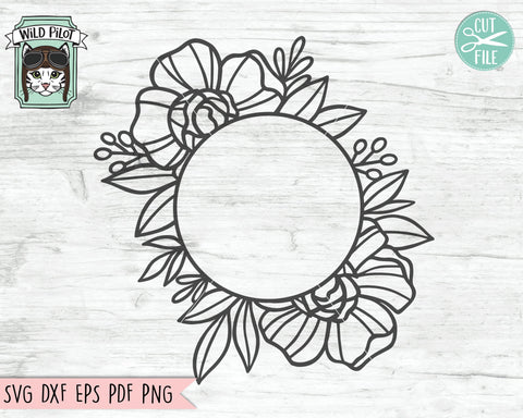 Floral Monogram Frame SVG, Floral Monogram Frame Cut File, Round Flower Frame SVG, Floral Border SVG, Wedding Sign SVG, Flower Monogram Frame SVG, Round Shape Monogram Frame SVG SVG Wild Pilot 
