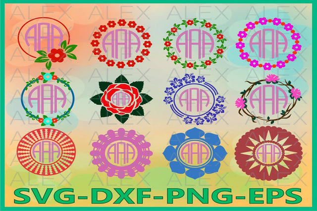 Floral Monogram Frames SVG, Circle Frames SVG AlexSVGStudio 