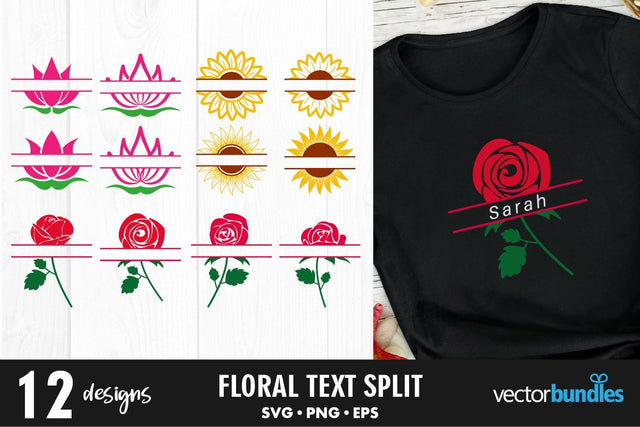 Floral monogram split text svg SVG vectorbundles 