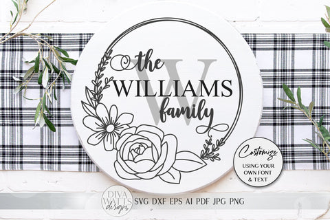 Floral Monogram SVG | Farmhouse Round Sign SVG | dxf and more! SVG Diva Watts Designs 