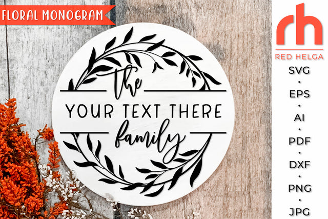 Floral Monogram SVG - Leaves Frame Cut File SVG RedHelgaArt 