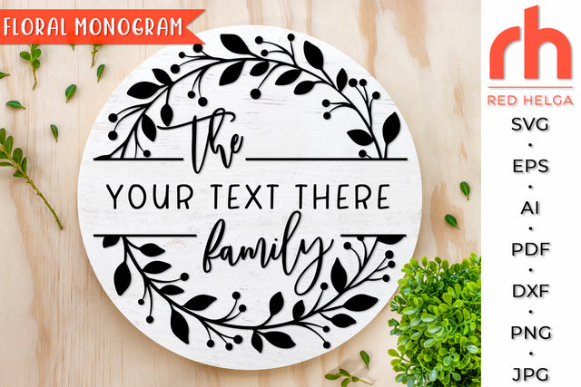 Floral Monogram SVG - Leaves Frame Cut File SVG RedHelgaArt 