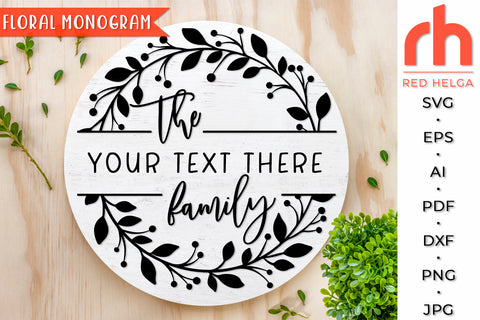 Floral Monogram SVG - Leaves Frame Cut File SVG RedHelgaArt 