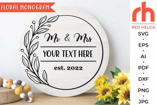 Floral Monogram SVG - Leaves Frame Cut File SVG RedHelgaArt 