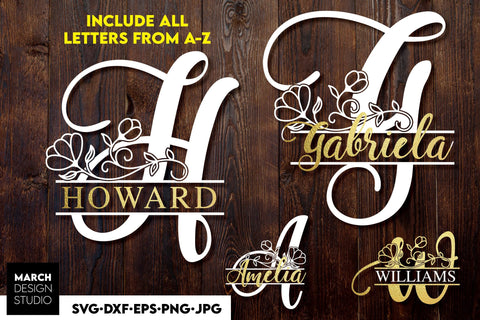 Floral Monogram SVG, Split Monogram SVG, Monogram Letter SVG, Monogram Alphabet SVG SVG March Design Studio 