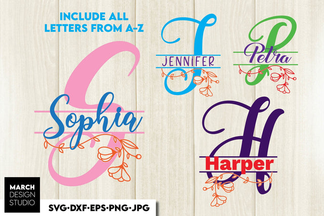 Floral Monogram SVG, Split Monogram SVG, Monogram Letter SVG, Monogram Alphabet SVG SVG March Design Studio 