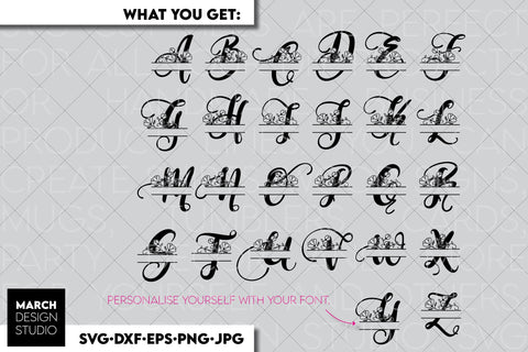 Floral Monogram SVG, Split Monogram SVG, Monogram Letter SVG, Monogram Alphabet SVG SVG March Design Studio 